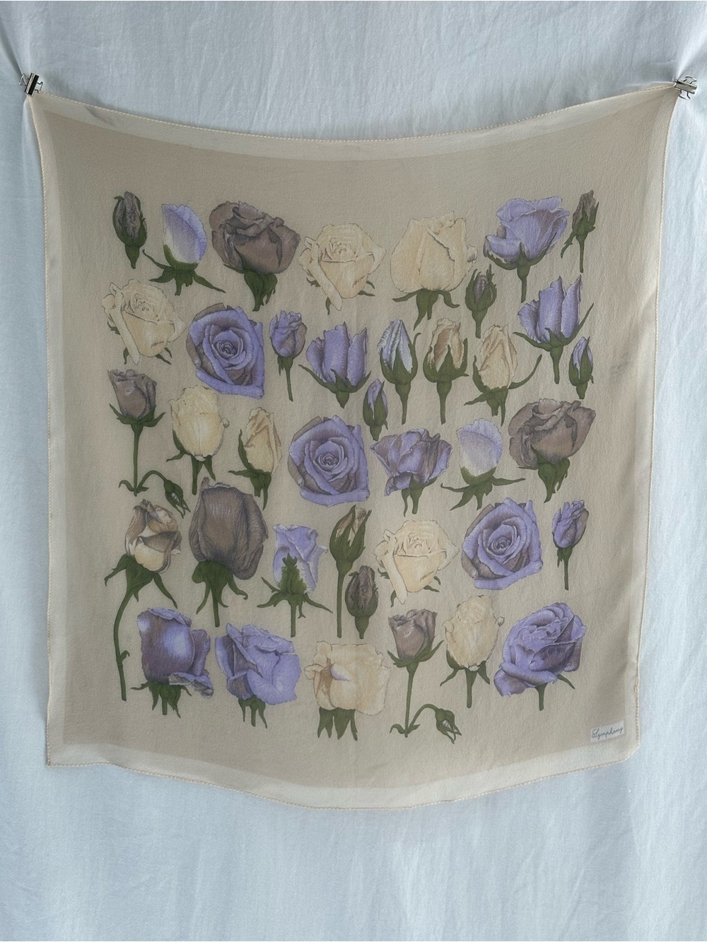 Vintage Symphony Lavender Purple Rose Garden Square Sheer Neck Scarf